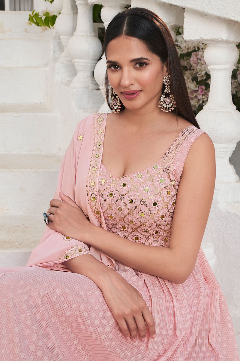 Pink Color Georgette Fabric Tempting Readymade Palazzo Suit