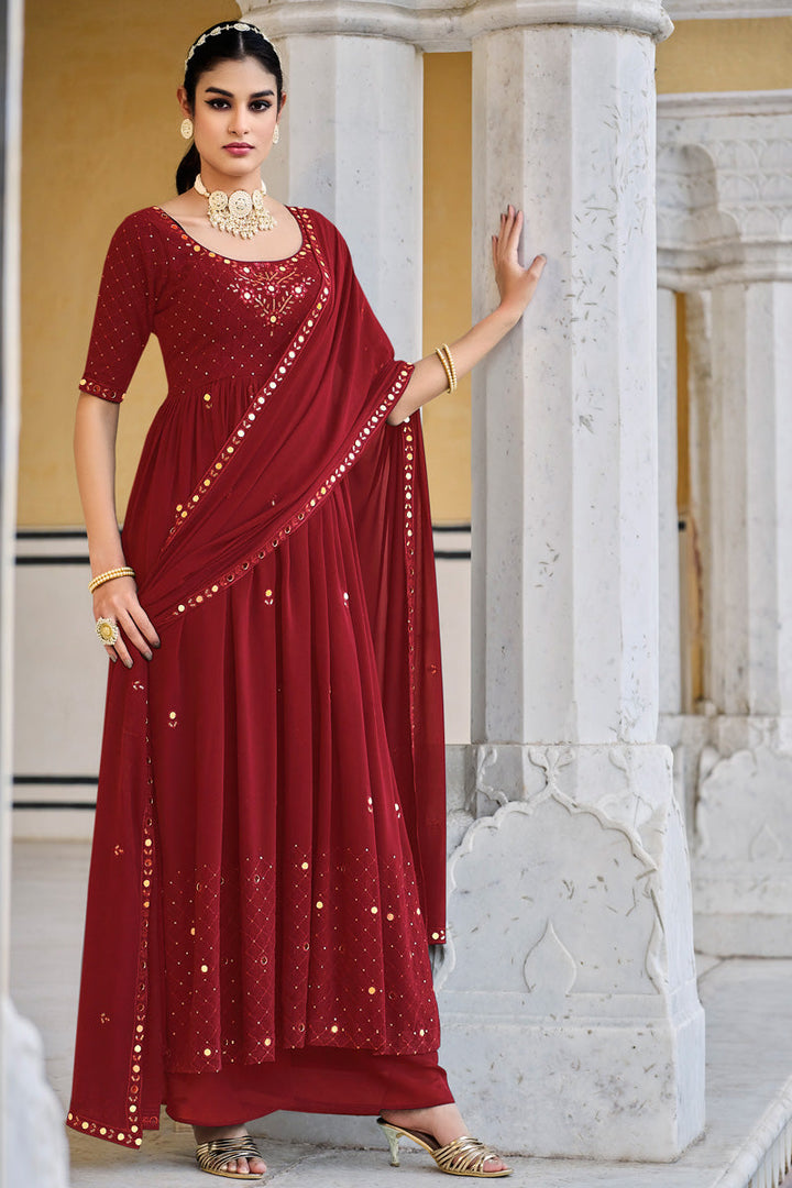 Red Function look Palazzo Suit in Georgette Fabric
