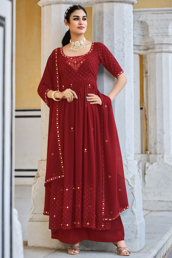 Red Function look Palazzo Suit in Georgette Fabric
