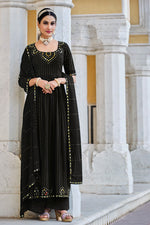 Load image into Gallery viewer, Function Wear Black Palazzo Suit in Georgette Fabric
