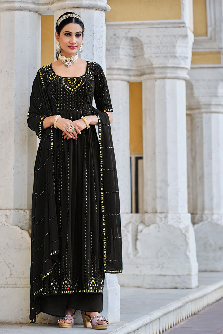 Function Wear Black Palazzo Suit in Georgette Fabric