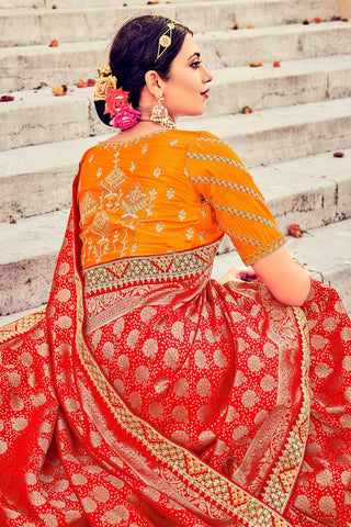 Red Color Dazzling Weaving Work Saree In Art Silk Fabric