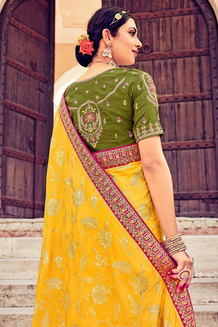 Yellow Color Art Silk Fabric Saree With Remarkable Weaving Work