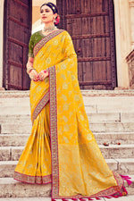 Load image into Gallery viewer, Yellow Color Art Silk Fabric Saree With Remarkable Weaving Work
