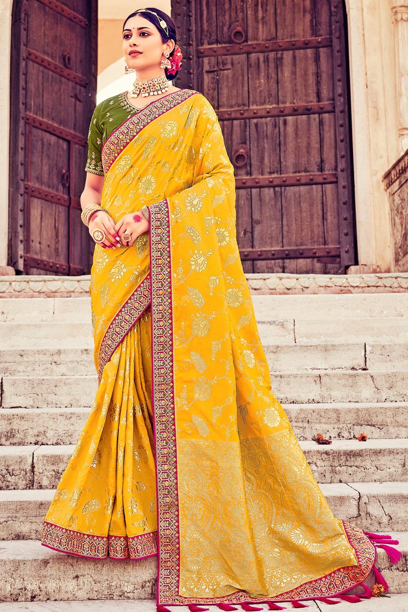 Yellow Color Art Silk Fabric Saree With Remarkable Weaving Work