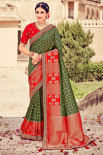 Load image into Gallery viewer, Dark Green Color Art Silk Fabric Saree With Ingenious Weaving Work
