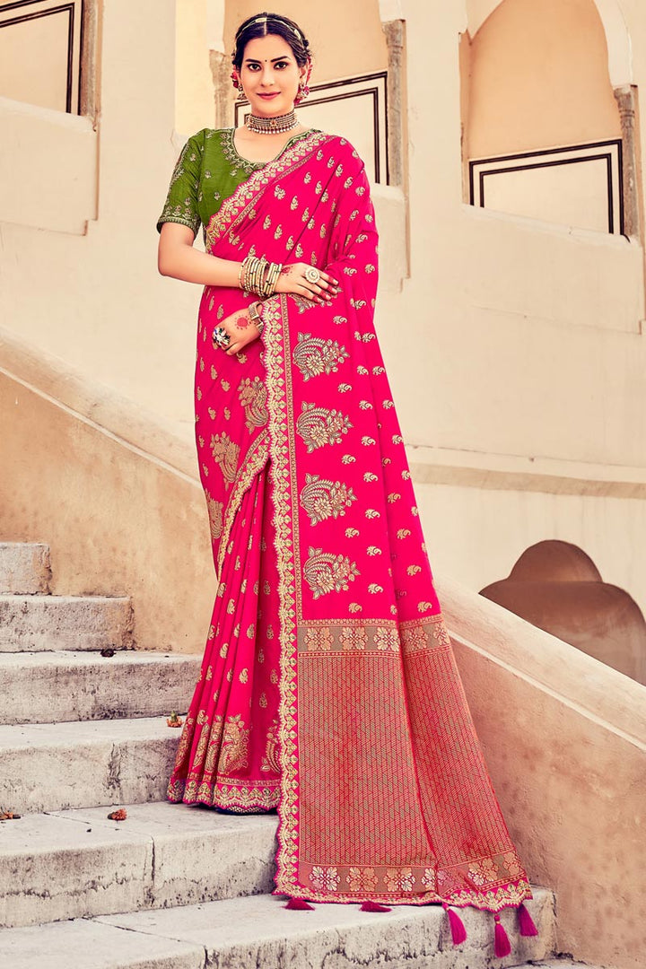Pink Color Art Silk Fabric Saree With Spectacular Weaving Work