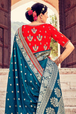 Load image into Gallery viewer, Teal Color Saree With Innovative Weaving Work In Art Silk Fabric
