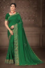 Load image into Gallery viewer, Designer Art Silk Fabric Green Color Party Wear Lace Work Saree
