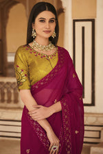 Load image into Gallery viewer, Appealing Sequins Work Chinon Fabric Saree In Rani Color
