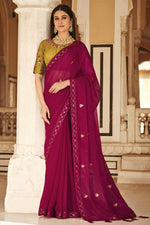Load image into Gallery viewer, Appealing Sequins Work Chinon Fabric Saree In Rani Color
