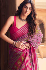 Load image into Gallery viewer, Pink Designer Linen Saree With Kasab Border With Blouse
