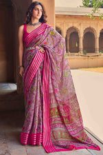 Load image into Gallery viewer, Pink Designer Linen Saree With Kasab Border With Blouse

