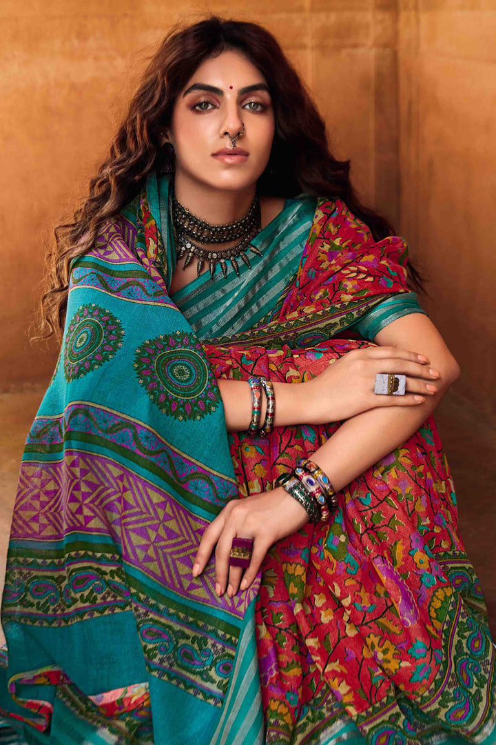 Brown Designer Linen Saree With Kasab Border With Blouse