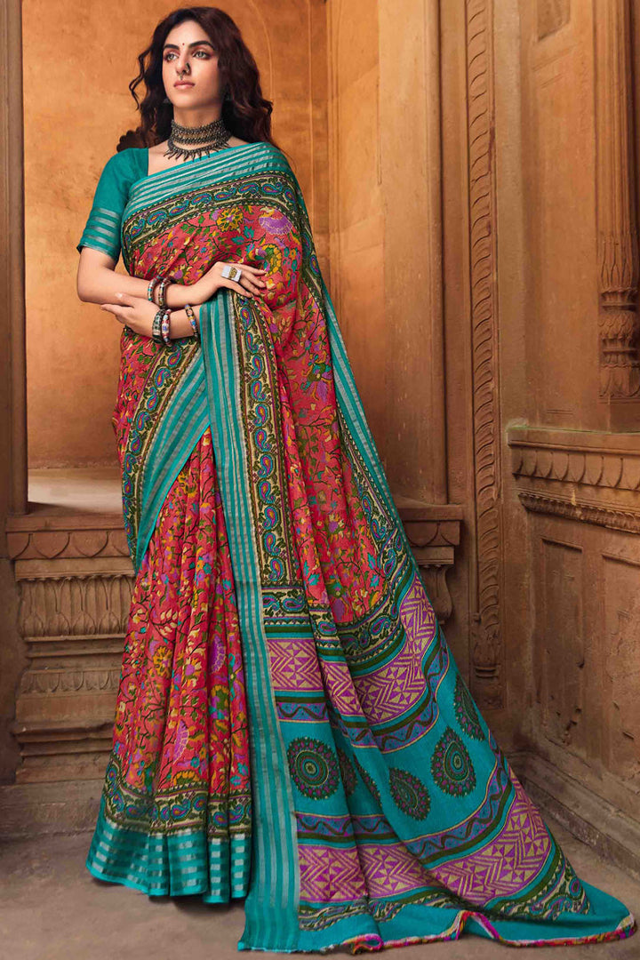 Brown Designer Linen Saree With Kasab Border With Blouse