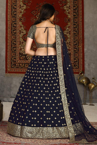 Reception Wear Navy Blue Color Sequins Work Lehenga Choli In Net Fabric