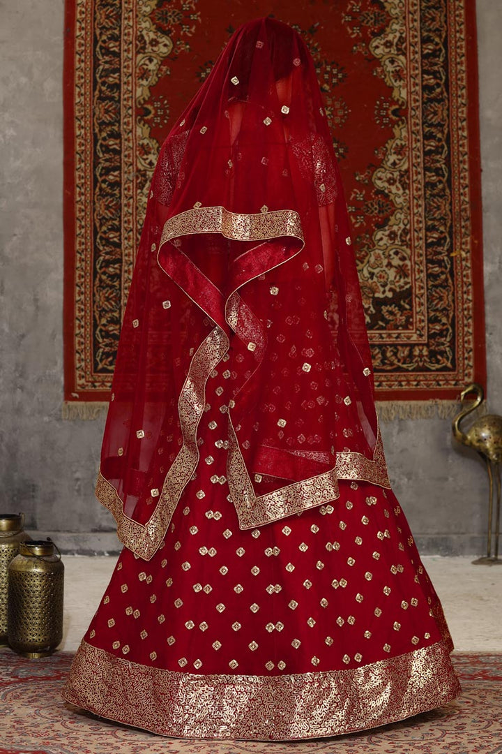 Wedding Wear Red Color Net Fabric Sequins Work Lehenga Choli