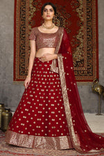 Load image into Gallery viewer, Wedding Wear Red Color Net Fabric Sequins Work Lehenga Choli
