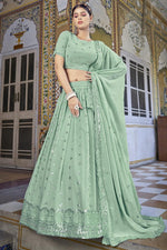 Load image into Gallery viewer, Captivating Sequins Work Sea Green Color Georgette Fabric Lehenga
