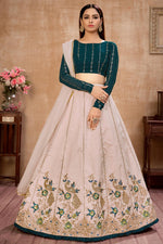 Load image into Gallery viewer, Embroidery Work Sangeet Wear Stylish Lehenga Choli In Beige Color Art Silk Fabric