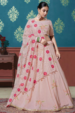 Load image into Gallery viewer, Elegant Peach Color Sangeet Wear Georgette Fabric Foil Printed Lehenga
