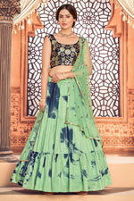 Load image into Gallery viewer, Sea Green Color Cotton Fabric Reception Wear Printed Lehenga Choli
