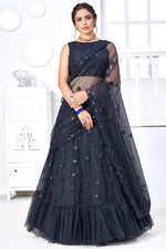 Load image into Gallery viewer, Net Attractive Embroidered Wedding Wear Lehenga Choli In Navy Blue Color
