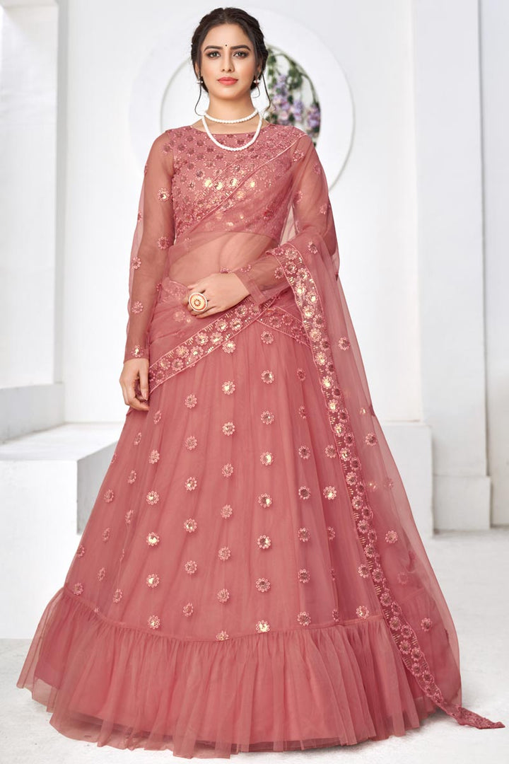 Pink Net Fabric Beautiful Embroidered Wedding Wear Lehenga Choli