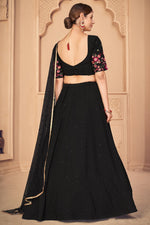 Load image into Gallery viewer, Georgette Fabric Wedding Wear EmbroideBlack Lehenga Choli In Black Color
