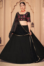Load image into Gallery viewer, Georgette Fabric Wedding Wear EmbroideBlack Lehenga Choli In Black Color
