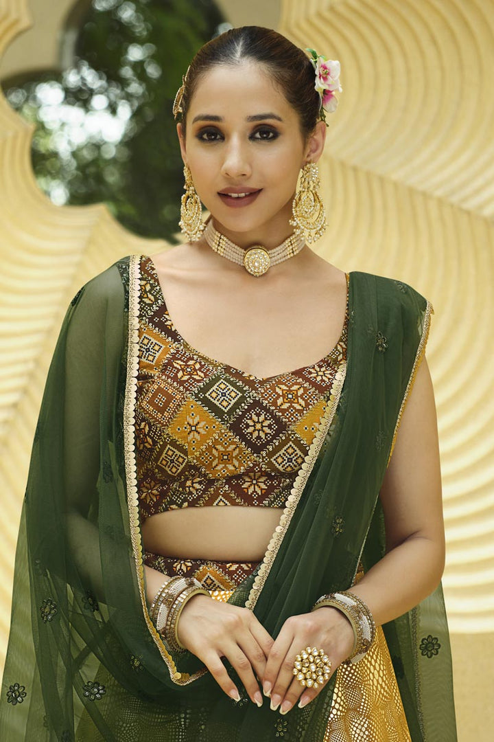 Mustard Color Ravishing Readymade Lehenga In Georgette Fabric