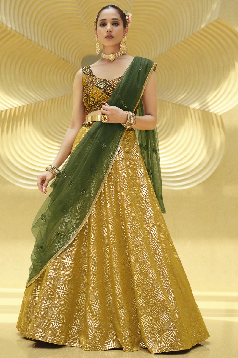 Mustard Color Ravishing Readymade Lehenga In Georgette Fabric