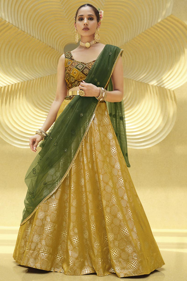 Mustard Color Ravishing Readymade Lehenga In Georgette Fabric