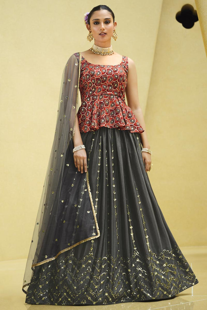 Miraculous Grey Color Chinon Fabric Readymade Lehenga
