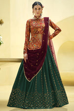 Load image into Gallery viewer, Chinon Fabric Embellished Readymade Green Color Lehenga
