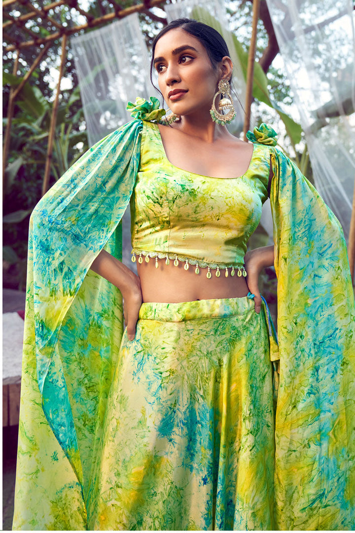 Silk Green Party Wear Readymade Printed Lehenga Choli