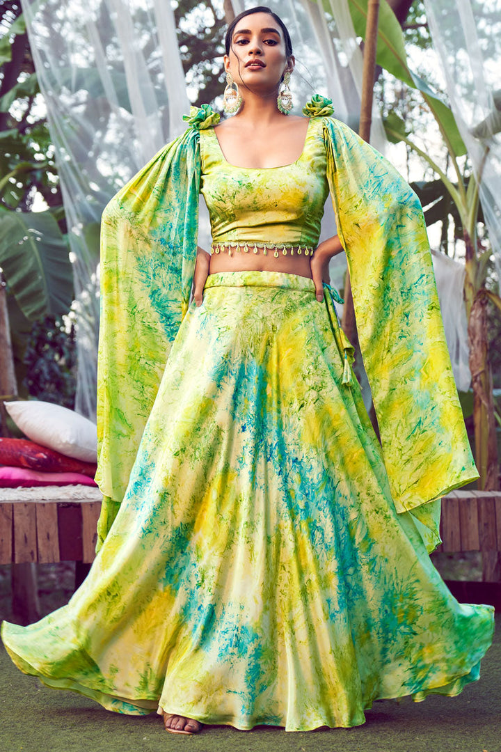 Silk Green Party Wear Readymade Printed Lehenga Choli