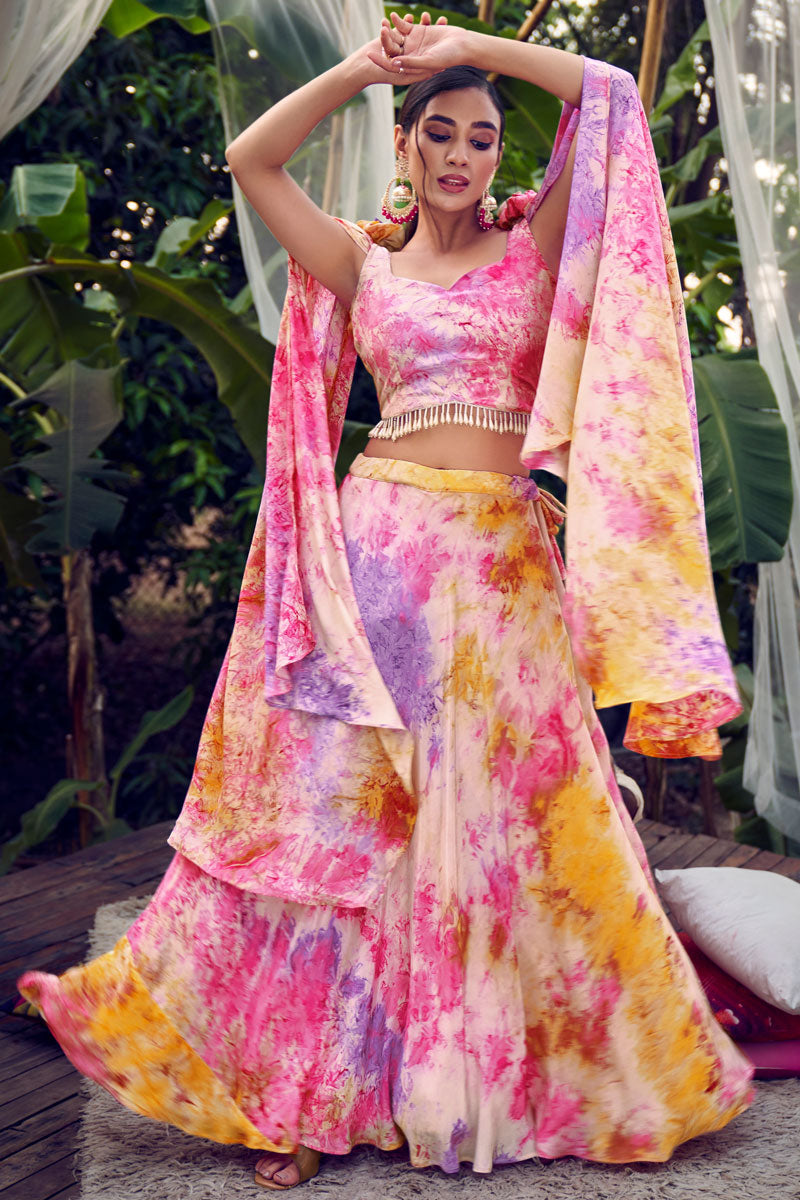 Purple And Pink Silk Party Wear Readymade Printed Lehenga Choli