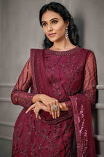 Load image into Gallery viewer, Magnificent Embroidered Work On Burgundy Color Festival Wear Salwar Suit In Net Fabric
