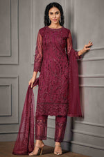 Load image into Gallery viewer, Magnificent Embroidered Work On Burgundy Color Festival Wear Salwar Suit In Net Fabric
