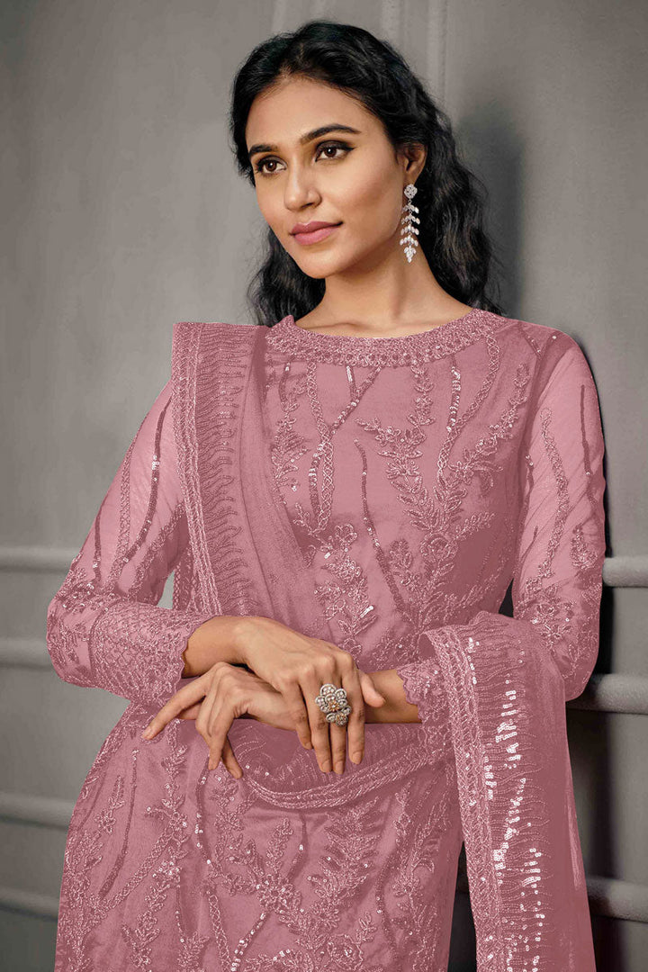 Pink Color Embroidered Net Fabric Incredible Salwar Suit