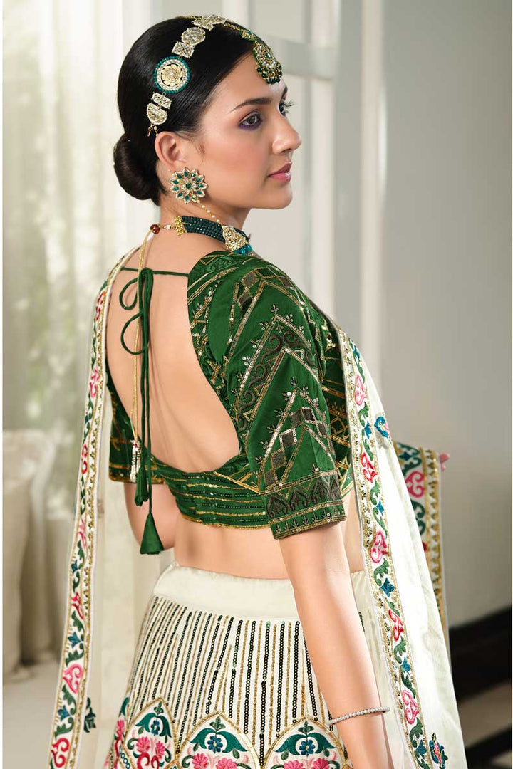 White Color Engrossing EmbroideWhite Wedding Wear Lehenga In Silk Fabric
