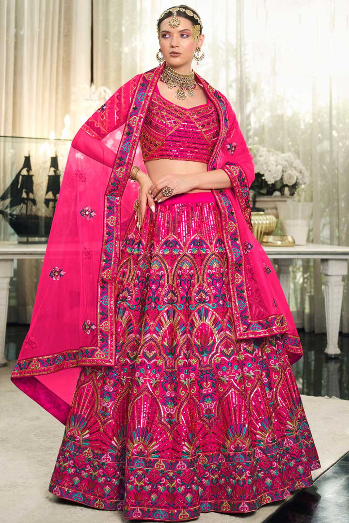 Rani Color Silk Fabric Precious EmbroideRani Wedding Wear Lehenga