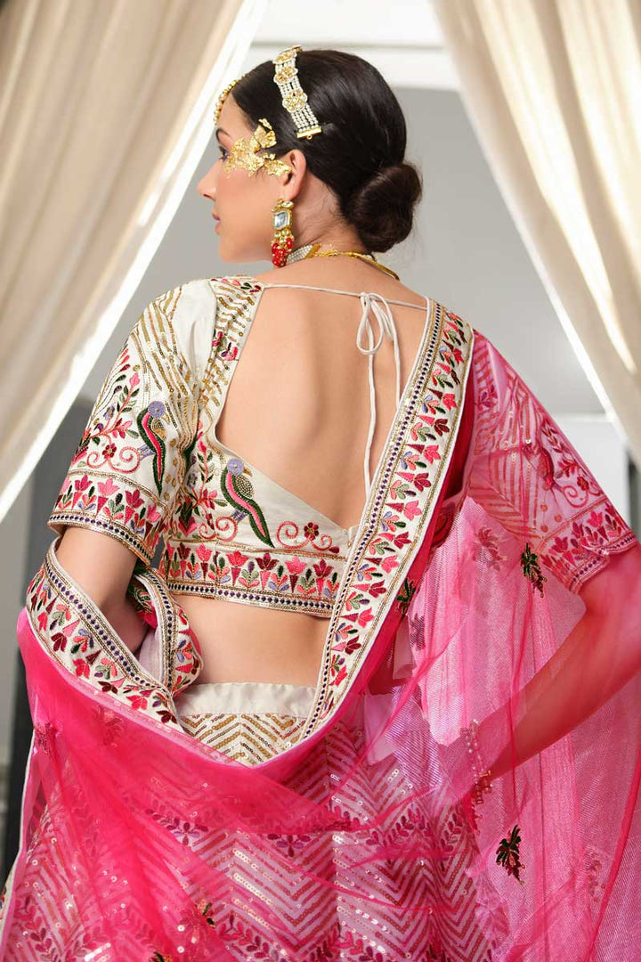 Off White Color Admirable EmbroideOff White Wedding Wear Lehenga In Silk Fabric