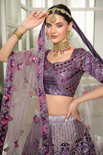 Load image into Gallery viewer, EmbroidePurple Purple Color Adorning Wedding Wear Lehenga In Silk Fabric
