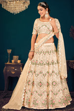Load image into Gallery viewer, Georgette Attractive Embroidered Wedding Wear Lehenga Choli In Beige Color
