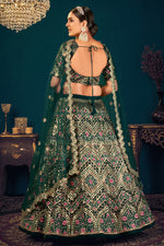 Load image into Gallery viewer, Pretty Georgette Fabric Embroidered Sangeet Wear Lehenga Choli In Dark Green Color
