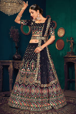 Load image into Gallery viewer, Black Color Wedding Wear Georgette Fabric EmbroideBlack Lehenga Choli
