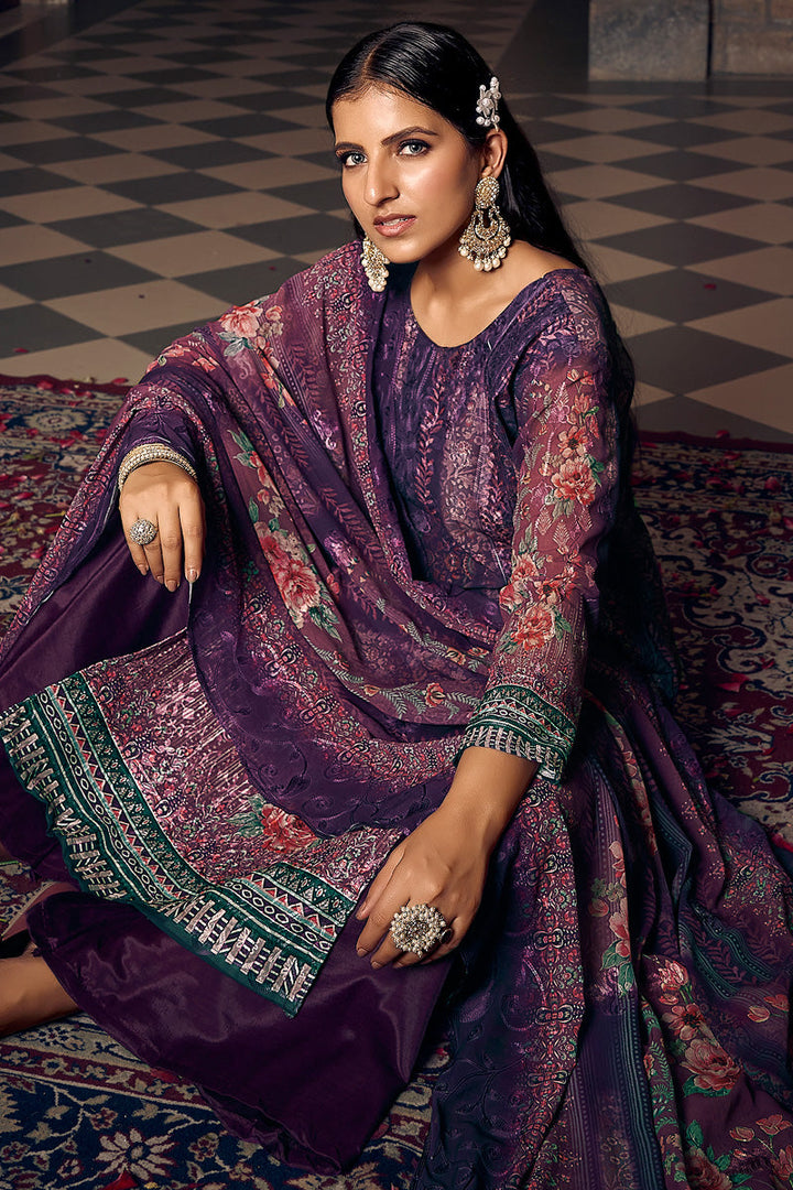 Fascinating Purple Color Georgette Fabric Palazzo Suit