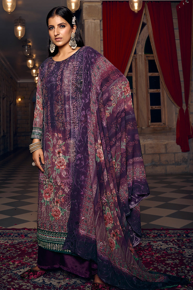 Fascinating Purple Color Georgette Fabric Palazzo Suit